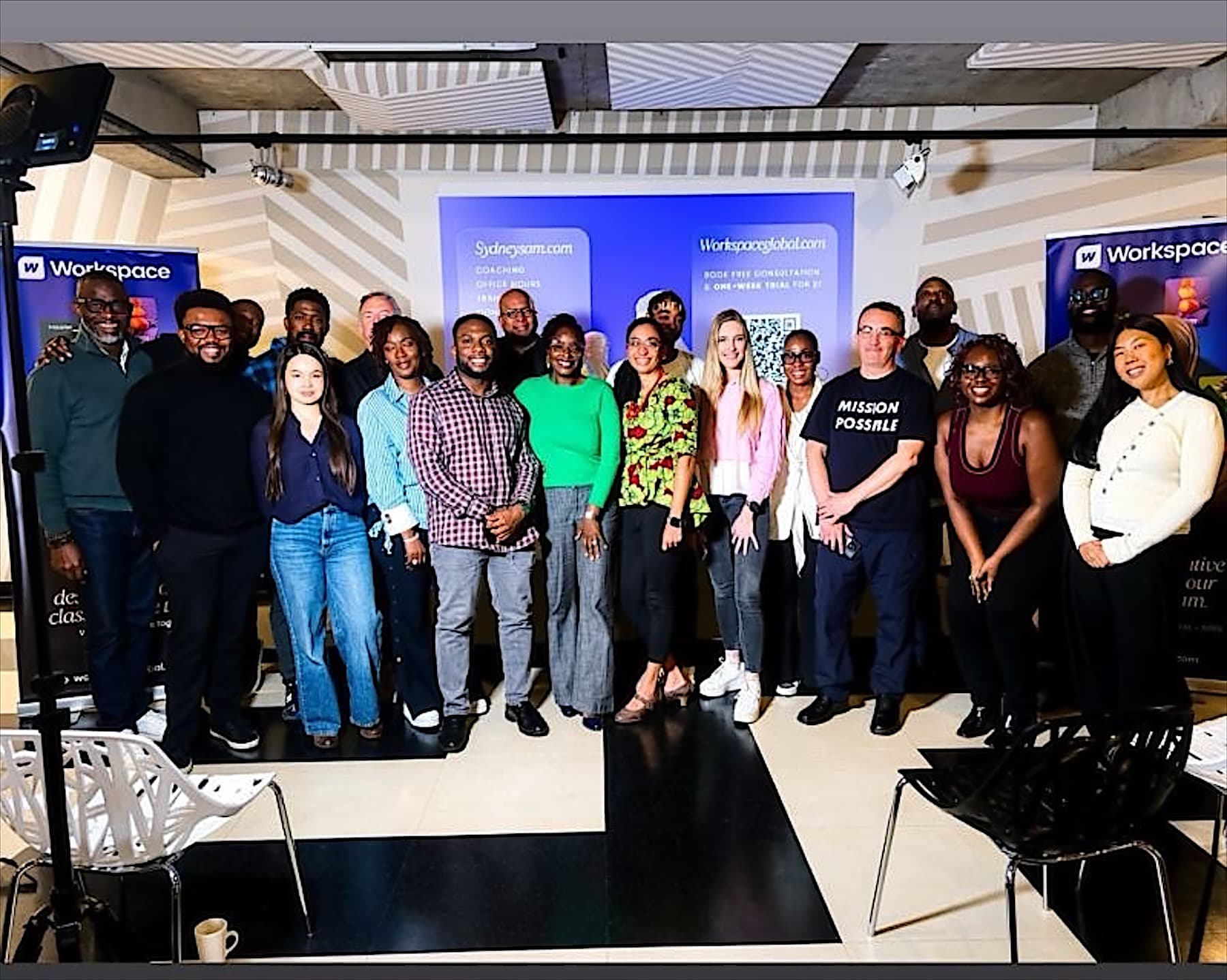 The Workspace London Accelerator cohort gathered in a studio