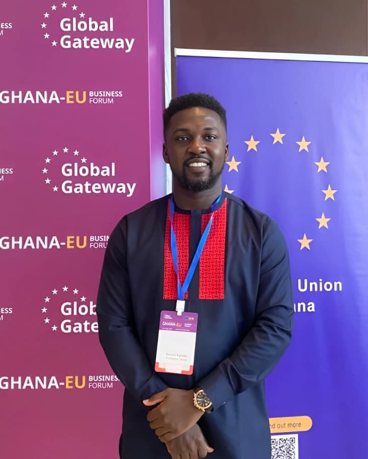 A member of the Workspace team in a lanyard at the Ghana-EU Business Forum